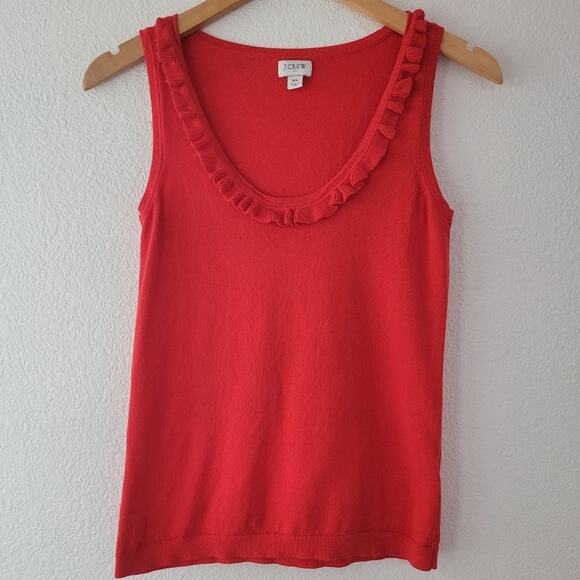 J. Crew Tops - J. Crew Women's Red Ruffle Trim  Cotton Tank Sweatear Size XS | Classic EUC